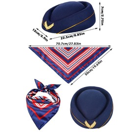 ZHUXILUDAO ​Flight attendant Hat Sunglasses scarf Gloves Brooch, Flight attendant Cosplay clothing accessories (Navy blue)