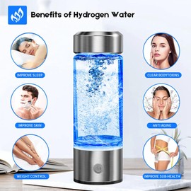 Hydrogen Sports Water Bottle, 14OZ Portable Hydrogen Rich Water Generator, Rechargeable Hydrogen Glass Water Ionizer Machine for Home Office Travel and Fitness Daily Drinking