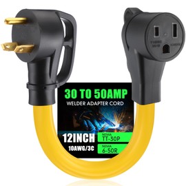 1Feet TT-30P to 6-50R Welder Adapter Extension Cord Compatible with NEMA, 30Amp to 50Amp 3 Prong Generator RV to 3 Prong Welder Adapter, STW 10 AWG/3C, 250V 7500 Watt, ETL Listed