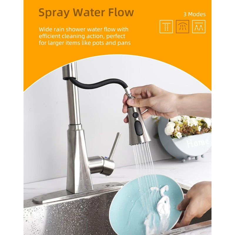 Hibbent Kitchen Sink Faucet Head Replacement, 3-Function Pull Down Sprayer