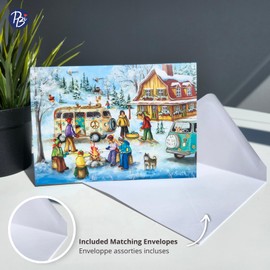 Pierre Belvédère - 8 Holiday Greeting Cards and Envelopes - Around the Fire by Christine Genest - Medium - 7 inches x 5 inches - 9900990
