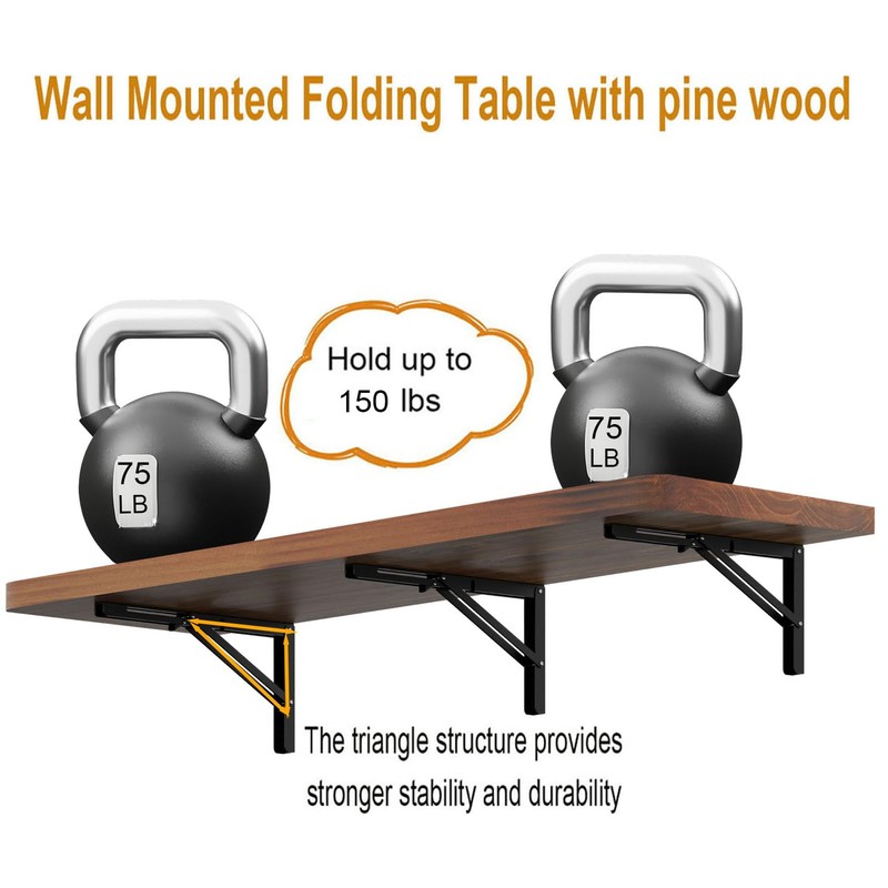 IAE Wall Mounted Folding Table with Pine Wood,48" x 16"