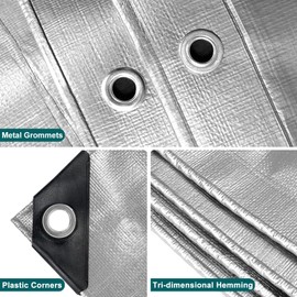 EEATUZTL Tarps Heavy Duty Waterproof, 12 Mil Silver Heavy Duty Tarps with Grommets Reinforced Edges, UV Resistant, Tear&Fade Resistant, Small Tarp for Under Tent Rain Tarp, 3 * 6FT