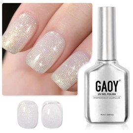 GAOY Shimmer Gel Nail Polish, 16ml Translucent Jelly Glitter Gel Polish, Soak Off UV Gel for Nail Art DIY at Home, 1609 Milky White - Color: S1609