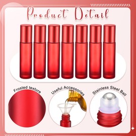Sumind 150 Pcs Frosted Glass Roller Bottles Essential Oil 10 ml Empty Roll on Bottles with Stainless Steel Balls Leak Proof with 5 Funnel for Travel Essential Oil Perfume(Frosted Red)
