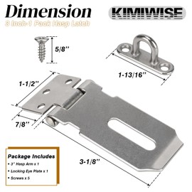 KIMIWISE Stainless Steel Hasp Latch, Heavy Duty Hardware Padlock Latch Can be Used on Gates, Bedroom Doors, Cabinets, Sheds, 3 Inch Safety Door Hasp Latch Lock Comes with Screws, 1 Pack