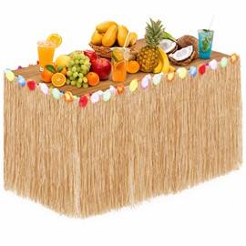 BEISHIDA Luau Party Decorations,Grass Table Skirt 9 Feet x 29.5 Inch Natural Hawaiian Table Skirt for Tropical Luau Party Decorations Summer Beach Hawaiian Themed Party Supplies(Straw Yellow)