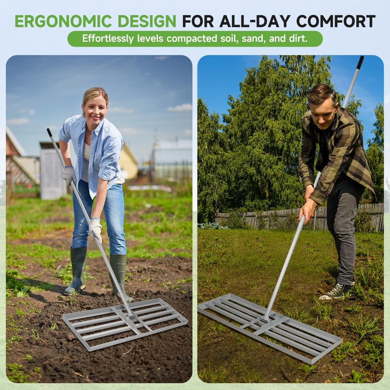 Lawn Leveling Rake – Heavy-Duty Galvanized Steel Yard Leveling Rake