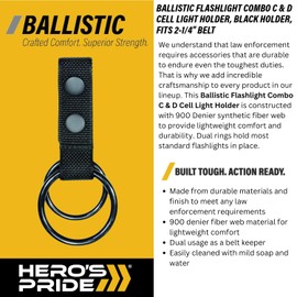Hero's Pride Flashlight Ring Holder, Nylon Flashlight Holster for Duty Belt, Double C and D Cell Flash Light Holder Combo, Tactical Belt Keeper, Durable and Lightweight Design, EDC Duty Gear
