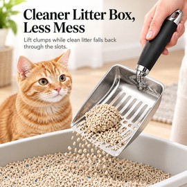 Stainless Steel Cat Litter Scoop for Easy Cleaning – Long Handle Metal Shovel for Litter Boxes & Pet Waste Removal