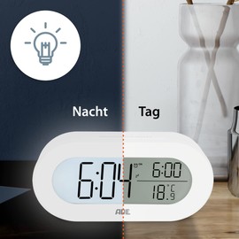 ADE Digitaler Wecker ohne Ticken | große Ziffern | mit Temperaturanzeige und Licht | weiß