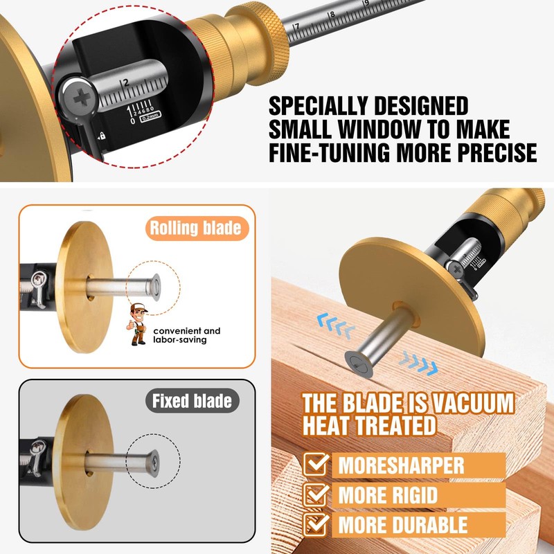 Loodmeo Wheel marking gauge, Newly Unique movable blade,0.2 mm precision,woodworking
