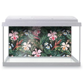 Aquarium Fish Tank Background 90x45 cm - Tropical Leaves Exotic Pink Flowers Static Cling Vinyl Vivarium Terrarium External Application #170016
