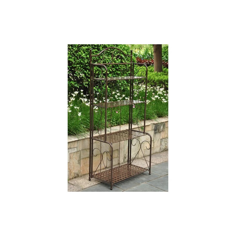 International Caravan Mandalay 4-tier Iron Folding Bakers Rack - Rustic