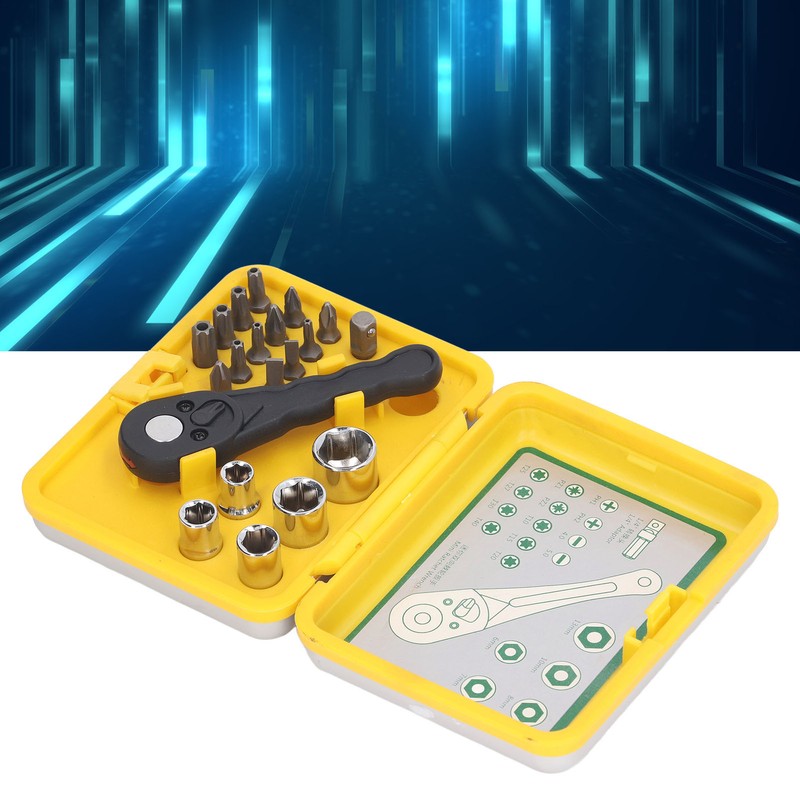 20Pcs Socket Wrench Screwdriver Set Ratchet Bit Tool Box Multifunctional