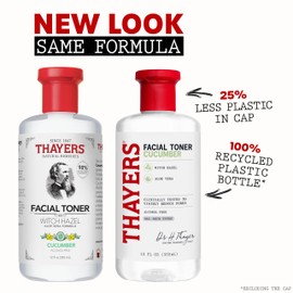 THAYERS Alcohol-Free, Hydrating Cucumber Witch Hazel Facial Toner with Aloe Vera Formula, Vegan, Dermatologist Tested and Recommended, 12 Oz (Packaging May Vary)