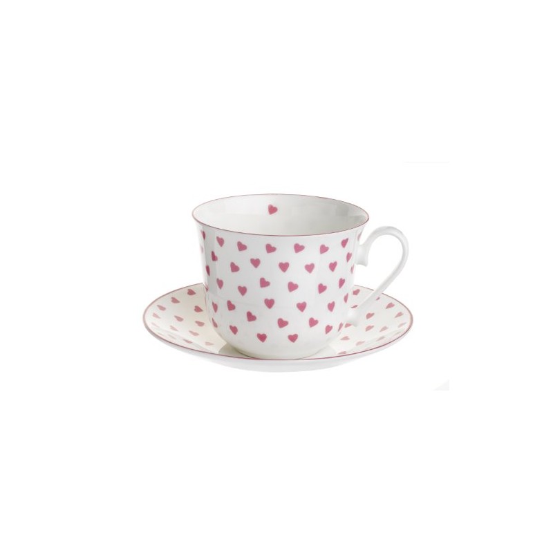 Nina Campbell China Breakfast Cup & Saucer Pink Hearts