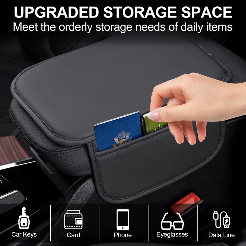 Car Center Console Cover, PU Leather Armrest Pad Cover, Universal