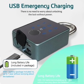 Combination Padlock,Fingerprint Bluetooth Padlock, Mobile APP, Smart Padlock, Touchscreen,Water Resistant, Suitable for Gym,Outdoor,Warehouse, Sports,Suitcase, Bike, School, Fence and Storage