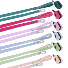 Wolfone Waterproof Dog Leash with Dog Poop Bag Dispenser Safety Auto-Lock Carabiner Leash for Dogs Soft Handle Easy Care（6ft*25mm*2.5mm Viridian Green）