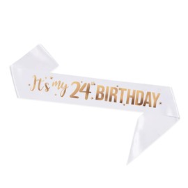 It's My 24th Birthday Sash - 24th Birthday Gifts Girl Sash Birthday Party Favors - Happy 24th Accessories for Man and Women - White with Rose Gold Foil Lettering