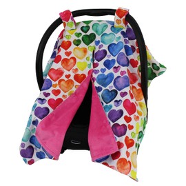 DEAR BABY GEAR Heart Deluxe Car Seat Canopy - Double Layer, Bright Colored Hearts, Hot Pink Smooth, Hot Pink, 40 x 30 Inches