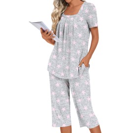 LONGYUAN Pajamas for Women Set Summer Short Sleeve Loungewear Soft Lounge Sets X-Large