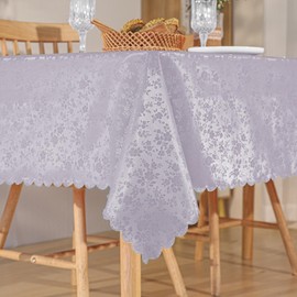 Rectangle Waterproof Jacquard Table Cloth, Wipeable Heavy Duty Vinyl Tablecloth, Oil Spill Proof Table Cover for Kitchen Dining (60" x 84", Gray)