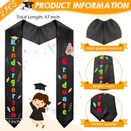 Tigeen 2 Pieces Black Preschool Kindergarten Graduation Stole Kids Graduation Sash for Graduation Favors (Kindergarten)