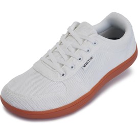 WHITIN Wide Toe Box Barefoot Shoes for Men Minimalist Zero Drop Sole Sneakers Comfortable Size 11 11W Walking Training White Gum 45