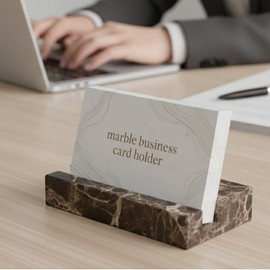NAVISSORY Marble Business Card Holder for Desk, Brown Card Display Stand, 25 Cards Capacity