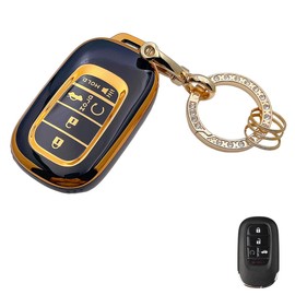 OVIOBOER for Honda Key Fob Cover with Keychain Black Soft TPU Protection Case for 2022 2023 2024 Accord Civic HR-V CR-V Pilot Smart Remote Key (For Honda B)