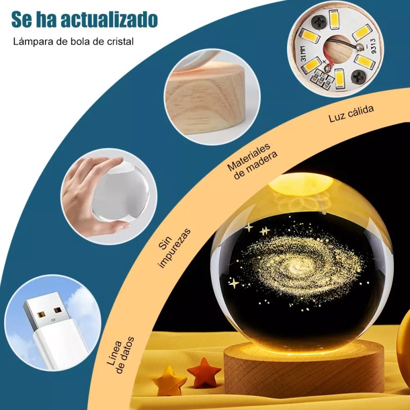 Abigale Lampara De Noche Led 3d Galaxia Bola Cristal Luz