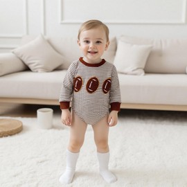 Kavousa Baby Boy Clothes Fall Spring Baby Boy Bubble Romper Long Sleeve Jumpsuit One Piece Outfit Newborn Infant Clothing (football Khaki, 12-18 Months)