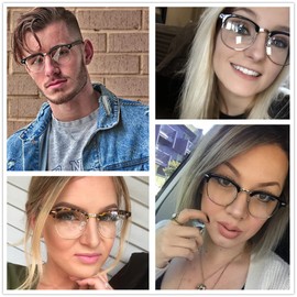 Kelens Half Frame Horn Rimmed Clear Lens Nearsighted Glasses Myopia Glasses Retro Shortsighted Glasses Men and Women(-3.5)