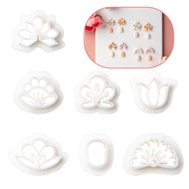 Bofanze Geometric Flower Clay Earring Cutters Plastic Clay Cutters Clay Earring Cutters Clay Earring Cutters Mixed Flower Cutters for Earrings and Other Crafts White Pack of 7