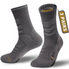 Merino Wool Hiking Socks 3 Pairs, Cushioned Anti-Blister Moisture Wicking Compression Merino Wool Socks Men Women Size 3-36