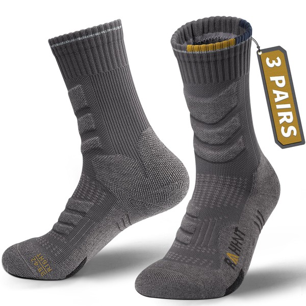 Merino Wool Hiking Socks 3 Pairs, Cushioned Anti-Blister Moisture Wicking