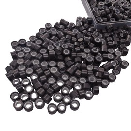 Aouuhe 500 Pcs Micro Link Rings Beads for Hair Extensions 5mm Silicone Lined Beads Microlinks Hair Extensions Tool (Dark Brown, 5.0mm)