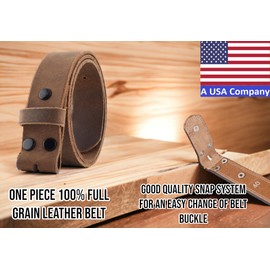 F&L CLASSIC Men's Belt Genuine full Grain Buffalo leather Vintage Distressed,Snap on Strap belts for men, 1 1/2" Wide, Made in USA,buffalo hunter,1288, size 30