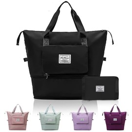 SITAKE Large Capacity Foldable Travel Duffel Bag, Waterproof Expandable Portable Sports Shoulder Bag, Carry Luggage Bag for Gym, Overnight, Holiday, Shopping, Weekends, Outing(Black)