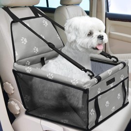 PetsHome Dog Car Seat Foldable Dog Car Booster Seat Waterproof Breathable Oxford Travel Bag for Small to Medium Dogs, Puppies, and Pets-Footprint Grey