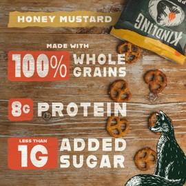 Kindling Protein Pretzels - Honey Mustard | Protein-Packed Snack | Kosher | 8 - 9g Protein Per Serving | Only 1-2g of Total Sugar | No Artificial Flavors, Soy-Free | Kid’s Snacks & Lunches, Office Snacks, & On-the-Go | 4-Pack (6.5oz Bags)