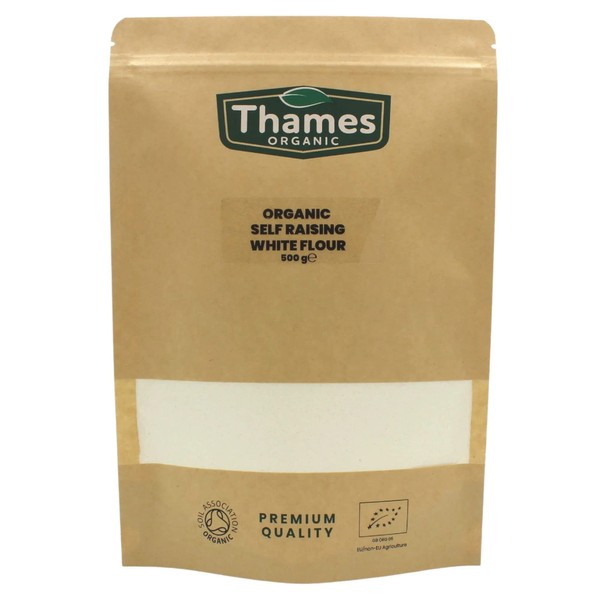 Organic Self Raising White Flour 500g - Unbleached, High Protein, No Additives or Preservatives, Suitable for Baking Cakes, Bread, and Pastries - Thames Organic