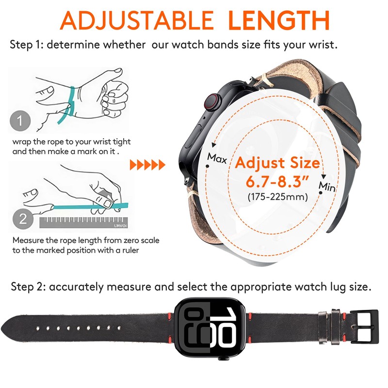 HEMSUT Soft Thin Horween Leather Band for iWatch 42/44/45/38/40/41/49mm, Military