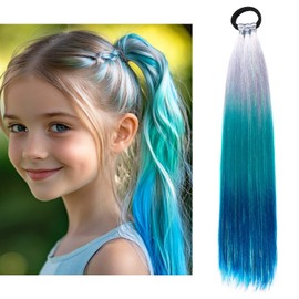 Rainbow Ponytail Extensions With Hair Tie 1 Packs 80g/Pack Coloured Hair Extensions for Braiding 18 inch Colorful Ombre Mermaid Pony Tail Synthetic Hair Extensions for Girl Women XX37