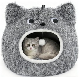 CATISM Cat Bed, Cat Beds for Indoor Cats - Kitten Bed Cave Washable, Soft Plush Hooded, Removable Pillow, Non-Slip Base, Large Cave for Kitty