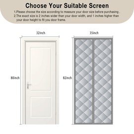Magnetic Thermal Insulated Door Curtain Fits Door Size 32" x 80", Insulated Hands-Free Closing Door Screen for Winter Warm Cold Protection, Weatherproof, Windproof, Soundproof