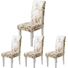 ARNTY Chair Covers, Set of 4/6, Jacquard Dining Room Chair Covers, Swing Chairs, Universal Covers for Chairs for Dining Room, Hotel, Kitchen, Ceremony (Brown Flowers, Set of 4)