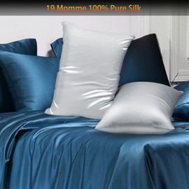 Mulberry Silk Pillowcase 2 Pack for Hair and Skin,with Hidden Zipper.Both Sides 19 Momme Allergen Proof Soft Breathable Smooth Silk Pillow Cover (King, White)